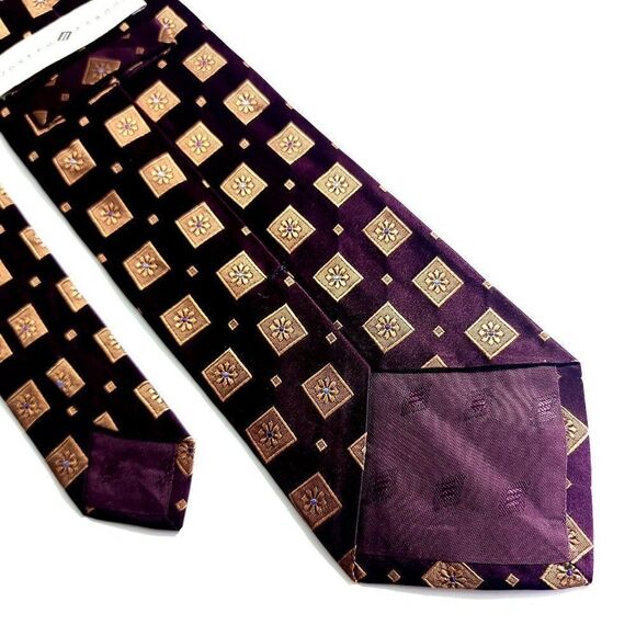 Joseph Abboud Woven Maroon Red Tan Floral Geometric Wide Silk‎ Tie - Picture 5 of 6